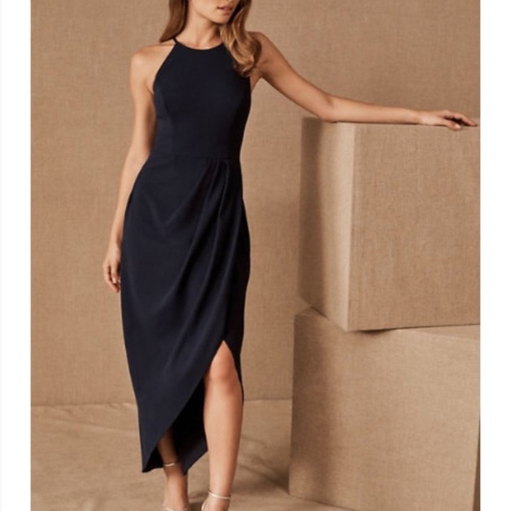 BHLDN Marceau High-Low Crepe Dress Black 6